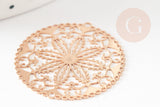 Pendentif estampe filigrane rond fleur laiton doré 31.5mm, Pendentif très fin et léger pour création de bijoux, x2 G9275