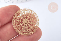 Pendentif estampe filigrane rond rosace laiton doré 30mm, Pendentif léger, x2 G7249