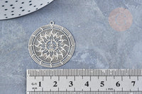 Pendentif estampe filigrane rond soleil acier 201 inoxydable argenté 32.5x30mm, pendentif très léger pour boucles et colliers x2 (G4110)