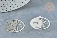 Pendentif estampe filigrane soleil acier 201 inoxydable platine 32.5mm x2 (G8019)