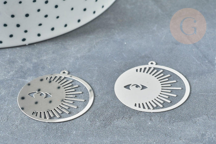 Pendentif estampe filigrane soleil acier 201 inoxydable platine 32.5mm x2 (G8019)