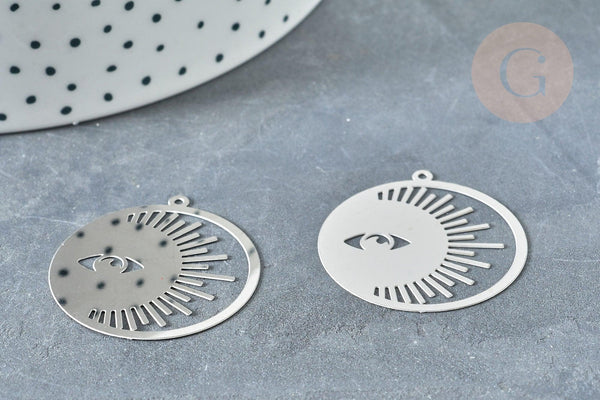 Pendentif estampe filigrane soleil acier 201 inoxydable platine 32.5mm x2 (G8019)