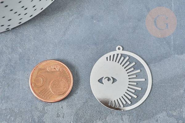 Pendentif estampe filigrane soleil acier 201 inoxydable platine 32.5mm x2 (G8019)