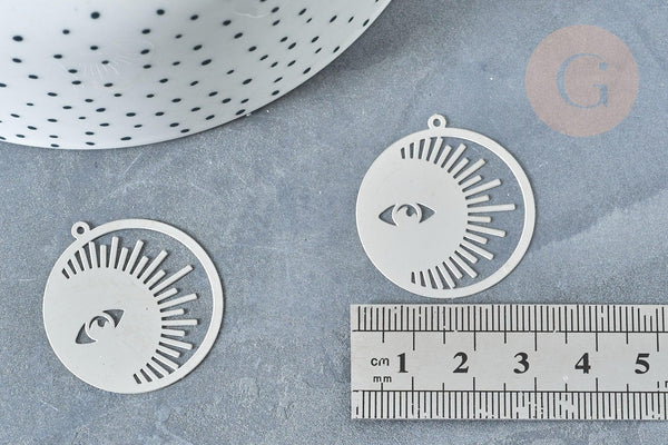 Pendentif estampe filigrane soleil acier 201 inoxydable platine 32.5mm x2 (G8019)