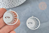 Pendentif estampe filigrane soleil acier 201 inoxydable platine 32.5mm x2 (G8019)