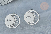 Pendentif estampe filigrane soleil acier 201 inoxydable platine 32.5mm x2 (G8019)