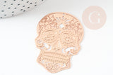 Pendentif estampe filigrane tête de mort laiton or rose, Pendentif très fin et léger,46 x 34 mm, x2 (G3689)