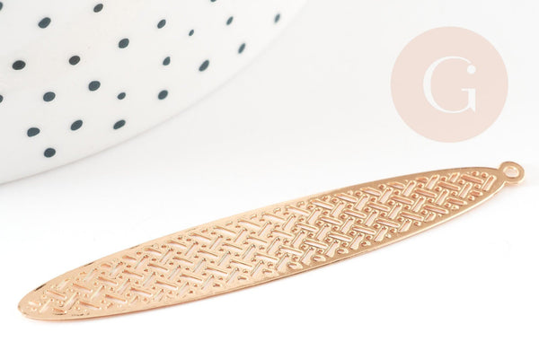 Pendentif estampe ovale motif géométrique laiton dore 61mm,breloque sans nickel pour création bijoux x2 (G9306)