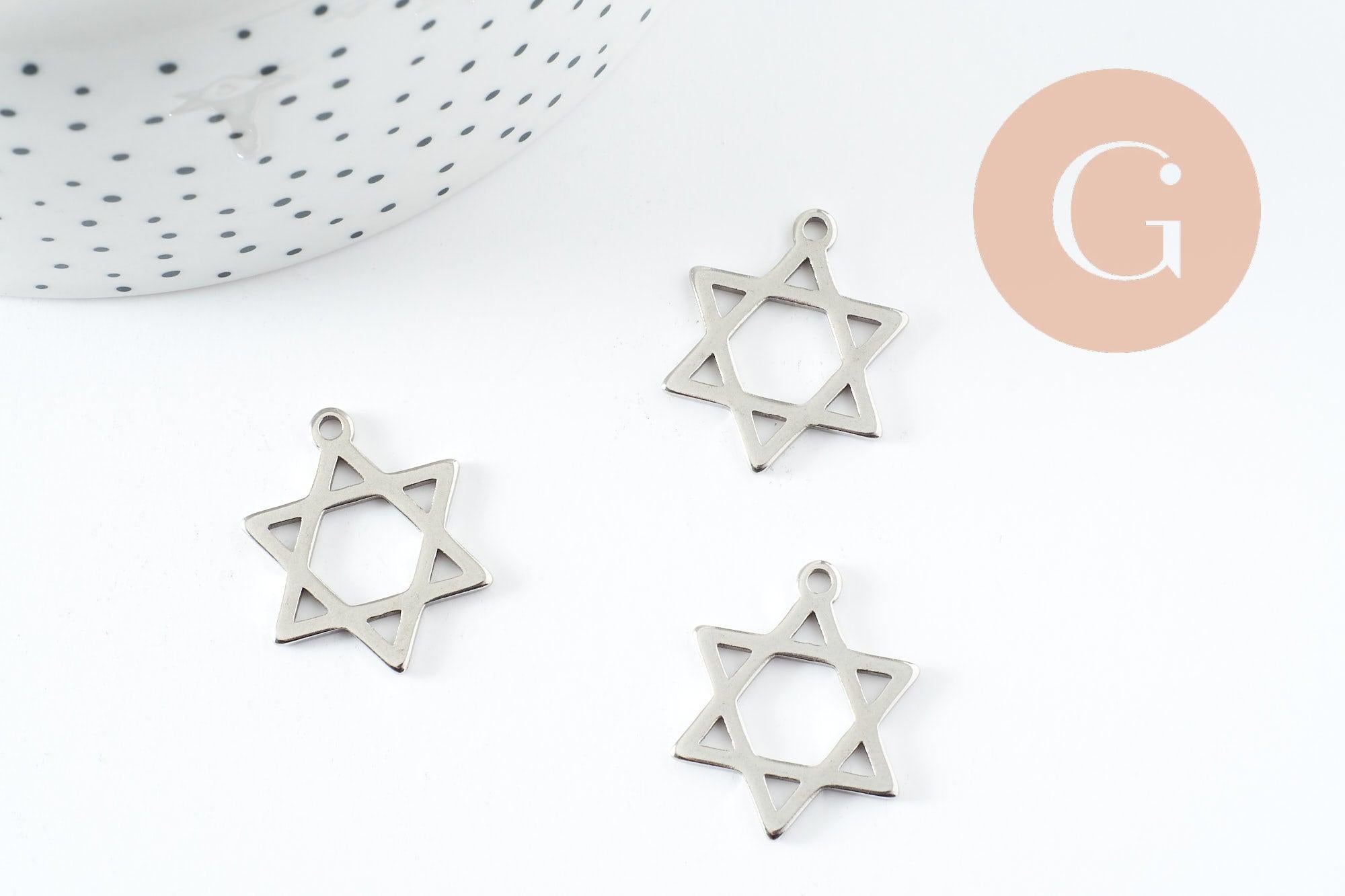 Pendentif étoile David acier 304 inoxydable argent 25mm, x1 (G9824)