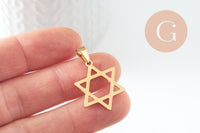 Pendentif étoile David acier 304 inoxydable doré 25mm, x1 (G9856)