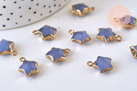 Pendentif étoile agate naturelle bleu fer doré 17mm, x1 (G5634)