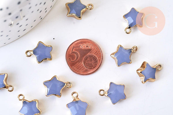 Pendentif étoile agate naturelle bleu fer doré 17mm, x1 (G5634)