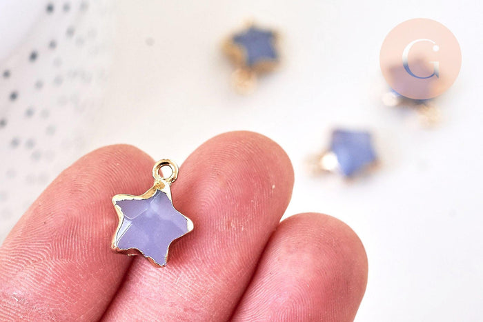 Pendentif étoile agate naturelle bleu fer doré 17mm, x1 (G5634)