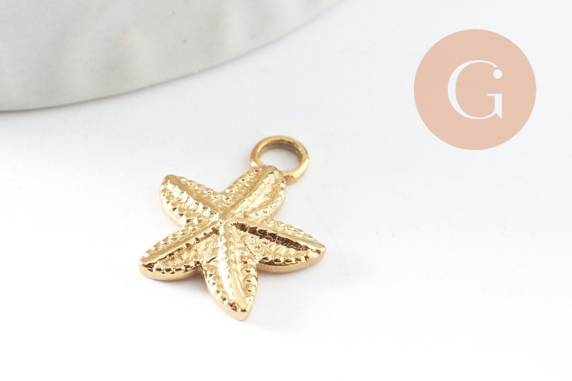 Pendentif étoile de mer acier 304 inoxydable doré IP 15.5mm, x2 (G9855)