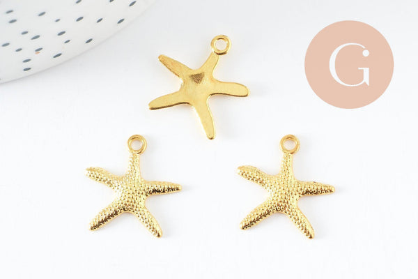 Pendentif étoile de mer dorée, pendentif laiton doré,19mm, x10 (G0550)