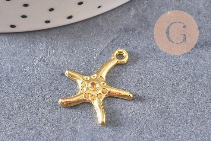 Pendentif étoile de mer zamac doré 22mm, x10 (G10545)