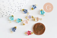 Pendentif étoile doré carats verre coloré 14mm, x10 (G6225)