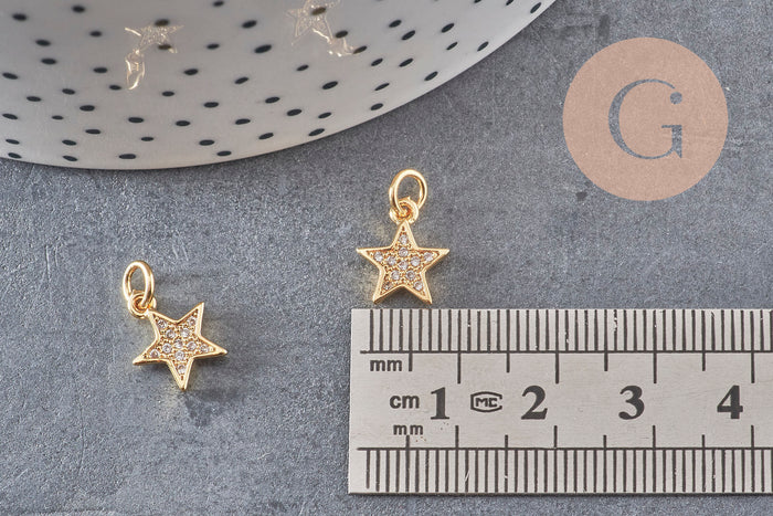Pendentif étoile doré cristal zircon, pendentif doré,porte-bonheur,laiton dore,bijou constellation,11.5mm, x1 (G4062)