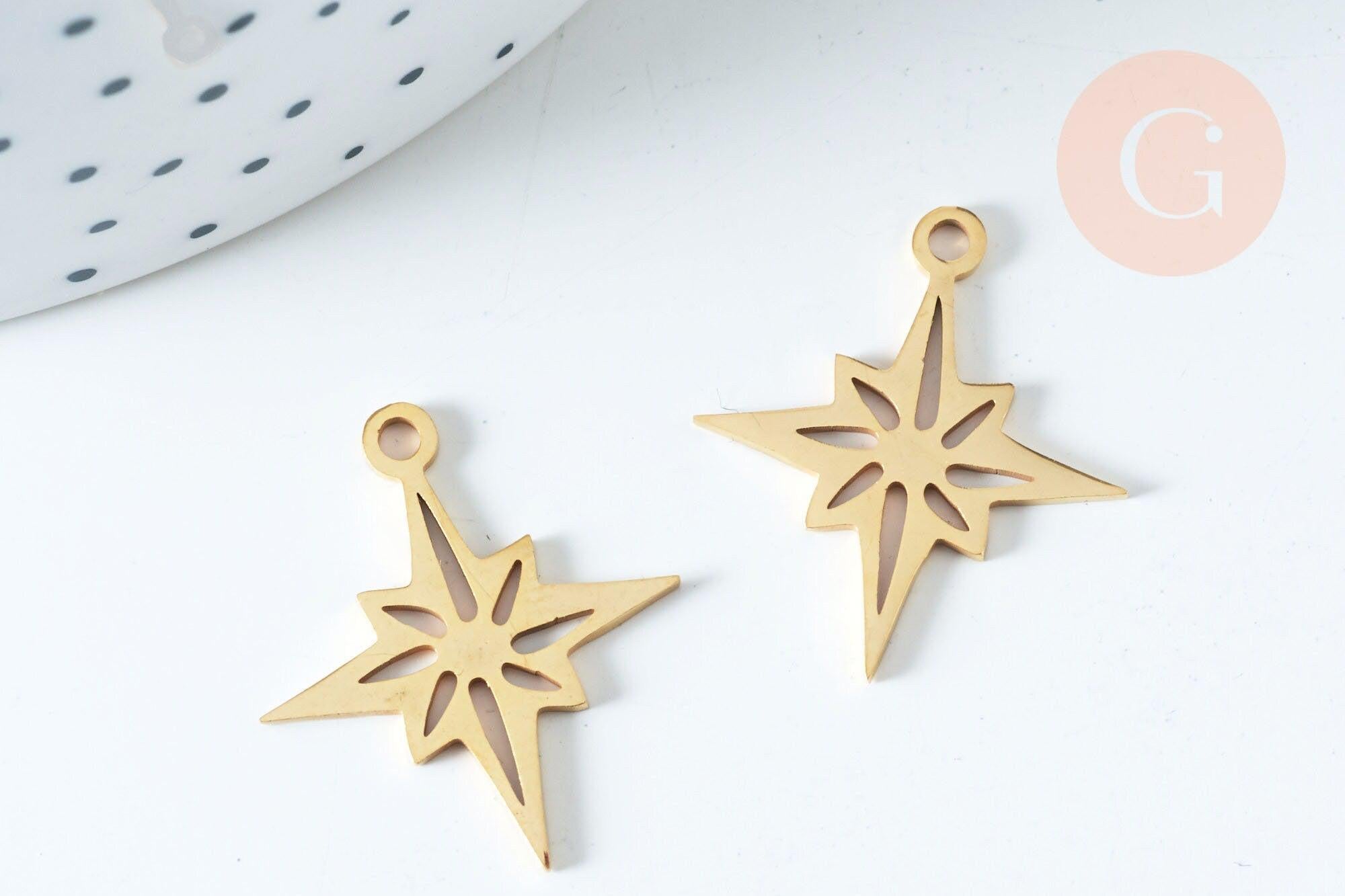 Pendentif étoile du nord acier 201 inoxydable doré 24mm, breloque acier inoxydable doré sans nickel, x1 G5730