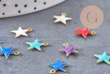 Pendentif étoile laiton brut émail multicolore 10.5mm, x10 (G3274)
