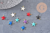 Pendentif étoile laiton brut émail multicolore 10.5mm, x10 (G3274)