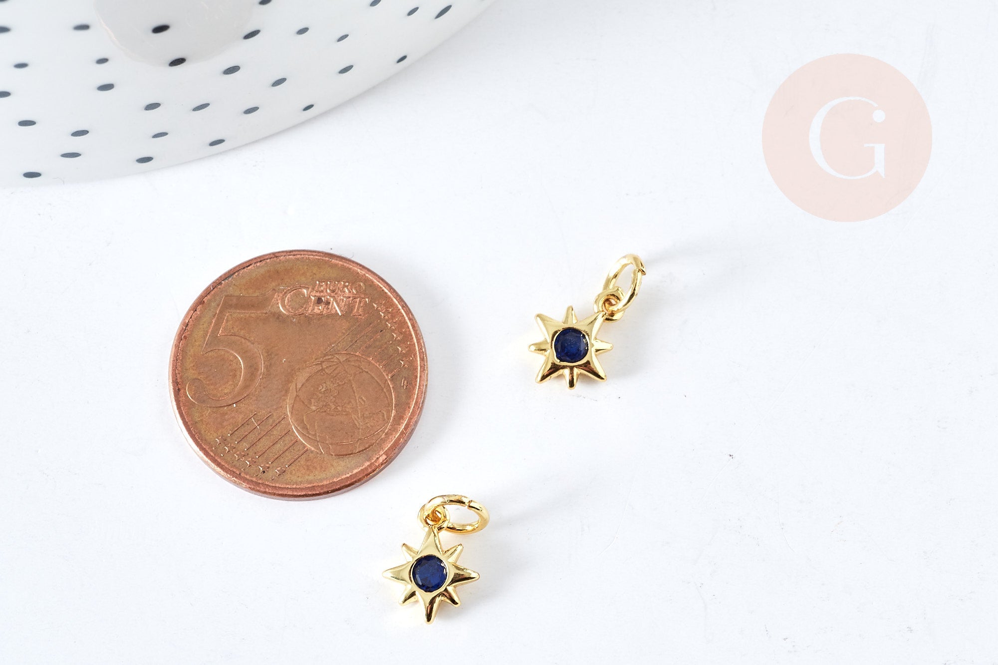 Pendentif étoile laiton doré 18K cristal zircon bleu 10mm,création bijou constellation,x1 G8440