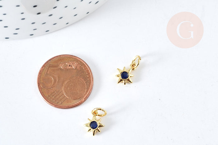 Pendentif étoile laiton doré 18K cristal zircon bleu 10mm,création bijou constellation,x1 G8440