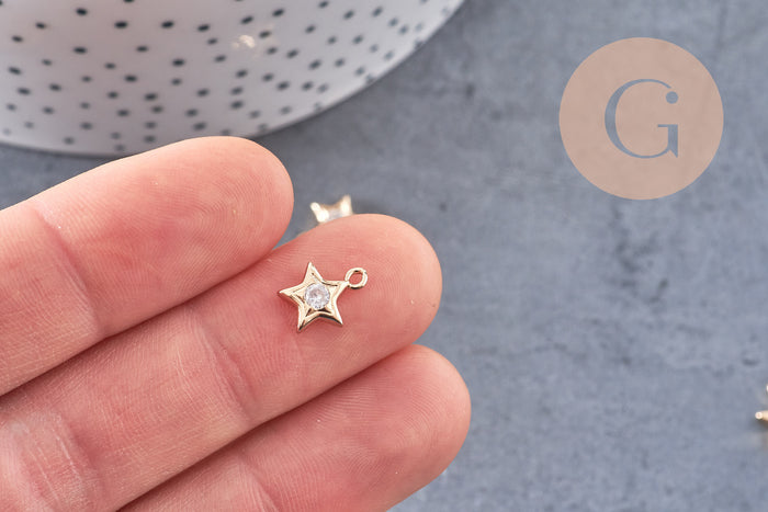 Pendentif étoile laiton doré cristal zircon 10.5mm, x1 G5683