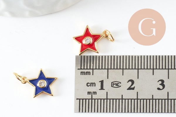 Pendentif étoile laiton doré émaillé et zircon 12x10.5mm, x1 (G3576)