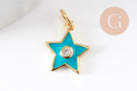 Pendentif étoile laiton doré émaillé et zircon 12x10.5mm, x1 (G3576)