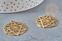 Pendentif étoile soleil acier 201 inoxydable dore 25.5mm,breloque acier inoxydable doré sans nickel pour création bijoux, x1 G6142