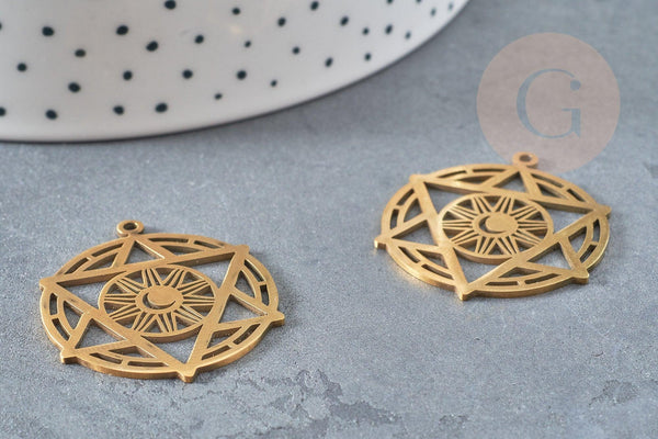 Pendentif étoile soleil acier 201 inoxydable dore 25.5mm,breloque acier inoxydable doré sans nickel pour création bijoux, x1 G6142