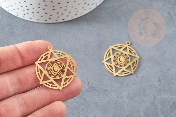 Pendentif étoile soleil acier 201 inoxydable dore 25.5mm,breloque acier inoxydable doré sans nickel pour création bijoux, x1 G6142