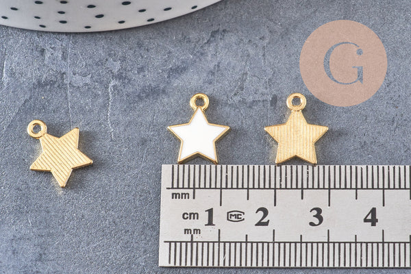 Pendentif étoile zamac doré émaillé et zircon 14mm, x10 (G4291)