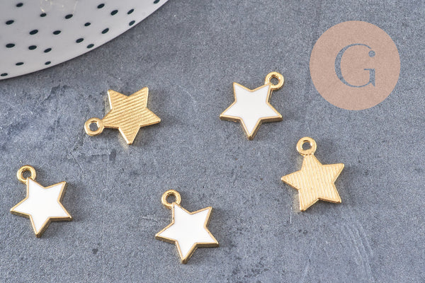 Pendentif étoile zamac doré émaillé et zircon 14mm, x10 (G4291)