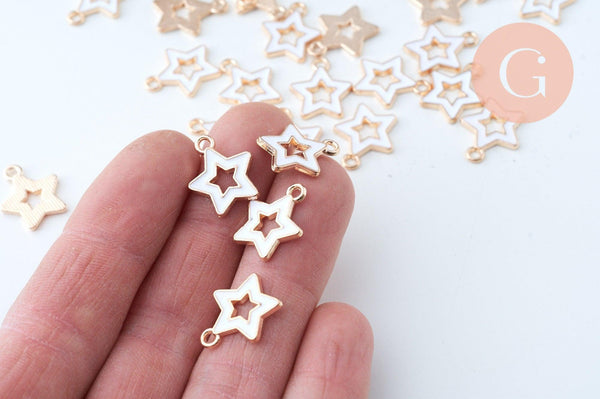 Pendentif étoile zamac doré résine blanche 16mm, x5 (G6110)