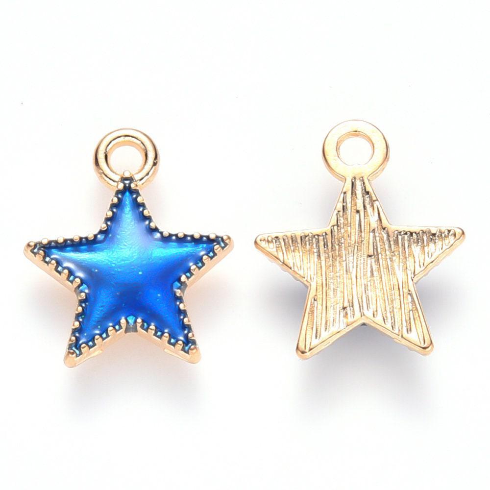 Pendentif étoile zamac doré résine bleue 15mm,pendentif doré pour création de bijoux,x5 G6104