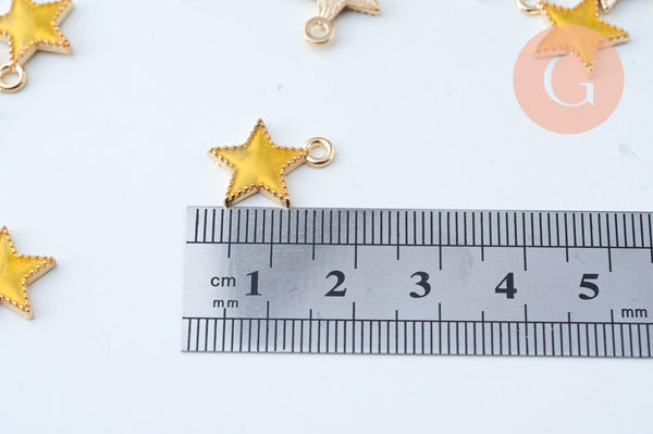 Pendentif étoile zamac doré résine jaune 15mm, x5 (G6107)