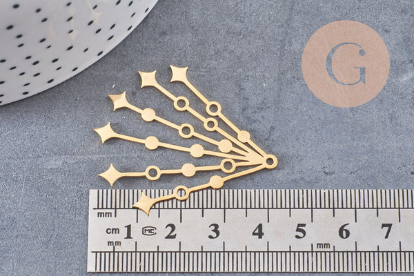 Pendentif étoiles acier 304 inoxydable doré 43.5mm, x1 (G6164)