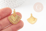 Pendentif éventail doré filigrane fer doré, pendentif, pendentif doré, 28.5mm,x10 (G3893)