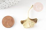 Pendentif feuille Ginkgo laiton brut 43mm, breloque laiton brut pour création bijou nature x1 (G9266)