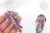 Pendentif feuille acétate colorée 70-76mm, x2 (G7299)
