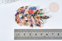 Pendentif feuille acétate multicolore laiton doré 65mm, création bijoux plastique, x1 (G7471)