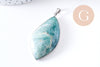 Pendentif feuille amazonite naturelle laiton platine ou doré 34-46mm, x1 (G10927)