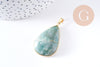 Pendentif feuille amazonite naturelle laiton platine ou doré 34-46mm, x1 (G10927)