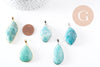 Pendentif feuille amazonite naturelle laiton platine ou doré 34-46mm, x1 (G10927)