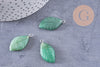Pendentif feuille aventurine support platine, 28mm, x1 G4980