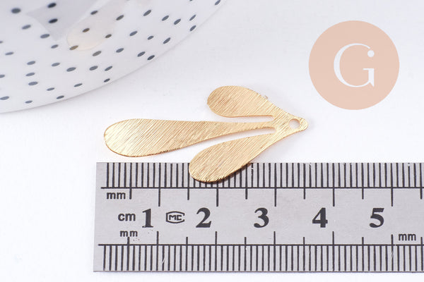 Pendentif feuille brossé laiton doré 18K 35.5mm, x1 (G6259)