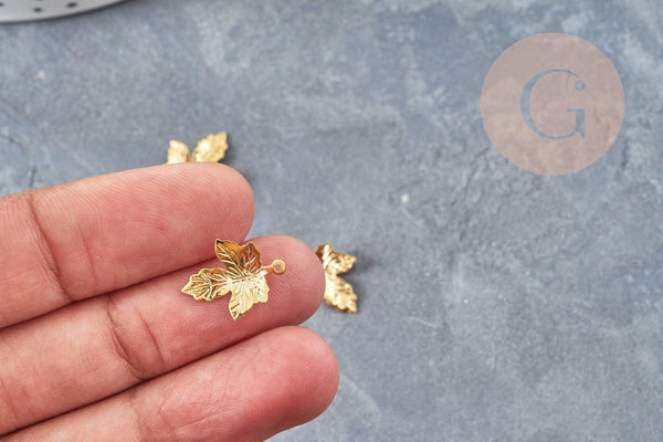 Pendentif feuille d'érable en acier 304 inoxydable doré 15mm, x5 (G4610)
