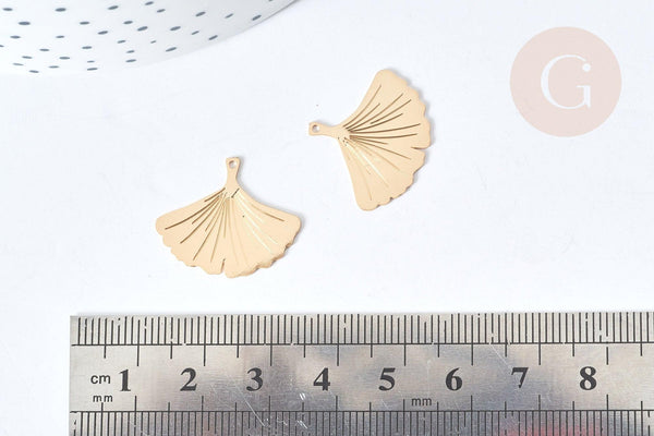 Pendentif feuille gingko laiton doré 22mm,sans nickel, création bijoux nature, x2 G8069